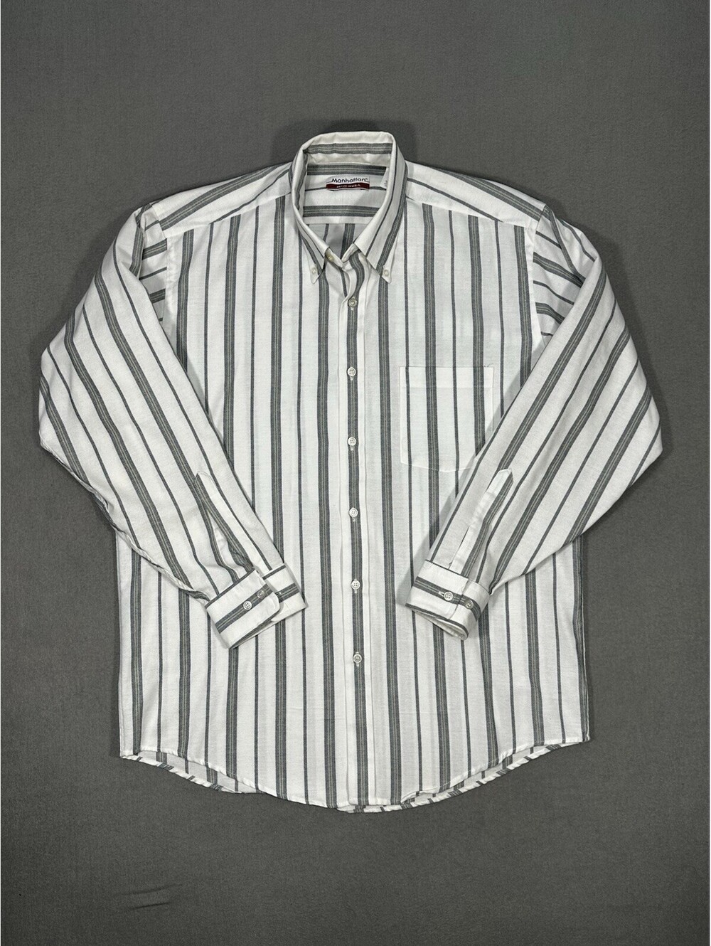Vintage Manhattan Shirt Mens 16 32/33 Striped Button Up Made USA Cotton
